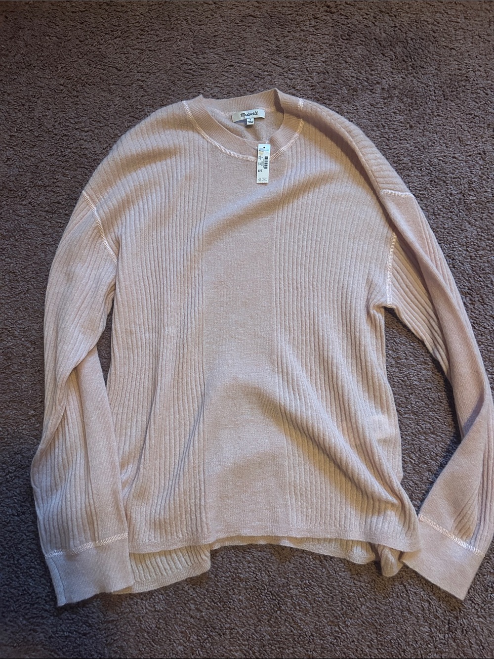 Madewell Soft Dusty Pink Ribbed Crewneck Sweater